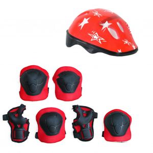 Kit De Protection Pour Skateboard Pour Enfants, 7 Pieces, En Pvc, Casque, Genouilleres, Coudes, Poignets, Pour Le Patinage, Le Cyclisme, Rouge - Neuf