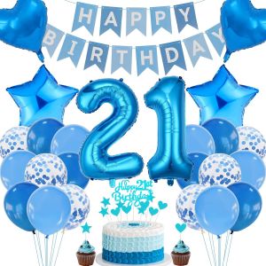 Eryi-Décorations 21e Anniversaire, Décoration Gâteau Bleu Anniversaire 21 Ans Homme, Décoration Fête Bleu, 21 Anniversaire Femme Homme, Décoration Gâteau 21e Anniversaire Homme Femme, Décoration Anni - Neuf