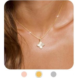 Collier Femme Avec Pendentif Tr&egrave;fle &Agrave; 4 Feuilles R&eacute;glable Cha&icirc;ne Solide Et Durable Comme Porte-Bonheur Collier Fille Bijoux Femme Or/Argent/Or Rose Cadeau Femme Fille - Neuf