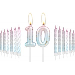 Eryi-Lot De Bougies D'anniversaire Avec Bougie En Spirale Rose Et Bleue Pour Gâteau De 10e Anniversaire De Fille Et Garçon - Numéro 10 Rose Bleu Pour Femme - Activité De Mariage - Neuf