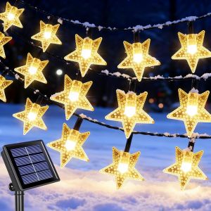 JGD-Guirlande Lumineuse Ext&eacute;rieure Solaire, 12M 100 LED &Eacute;toile Guirlande Solaire Exterieur, 8 Modes Lumi&egrave;re Noel &Eacute;tanche Etoile Decoration No&euml;l pour Chambre, Jardin, Cour, F&ecirc;te, Blanc Chaud - Neuf