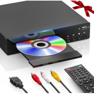 MEVRONISSHOP-Lecteur DVD Compact pour TV, Lecteur DVD pour la Maison avec HDMI, RCA, USB, t&eacute;l&eacute;commande, lecteurs de disques Toutes r&eacute;gions supportant 1080P, NSTC/PAL, formats CD, m&eacute;moire &agrave; Point d'ar - Neuf
