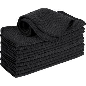 Eryi-12 Pièces Chiffon Microfibre, Chiffon Barista, Noir, Motif Gaufré, Torchons, Lavables, Torchons De Cuisine, Chiffons De Nettoyage Ménagers Épais, Non Pelucheux, 20 Cm X 20 Cm - Neuf