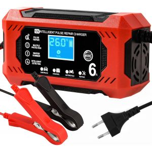Tlp-Chargeur De Batterie Voiture, Chargeur Batterie 12v 6a Intelligent Chargeur Batterie Moto Avec Écran Lcd Chargeurs De Batterie Pour Auto Voiture Moto Camion, Agm, Gel, Wet, Sla - Neuf