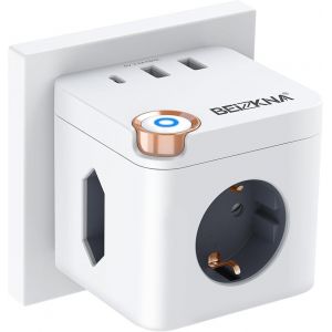 Cube multiprise sans c&acirc;ble - 3 prises avec USB C - 3680 W - Adaptateur de prise cube - Multiprise 6 en 1 - Avec interrupteur - Pour bureau, maison, voyage, blanc - Neuf