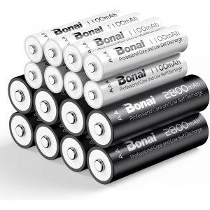 8xAA et 8xAAA 2800/1100mAh Piles Rechargeables, 1.2V Ni-MH Accu HR3 et HR6 Rechargeables, Batteries Grande Capacit&eacute;, pr&eacute;-charg&eacute;es, 1200 Cycles Piles AA/AAA, Faible Auto-d&eacute;charge (16 pi&egrave;ces) - Neuf