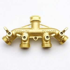 Répartiteur de tuyau d'arrosage en laiton (4 voies), raccord de tuyau en laiton massif 3/4, adaptateur de robinet de tuyau 4 vannes avec 4 rondelles en caoutchouc supplémentaires - Neuf