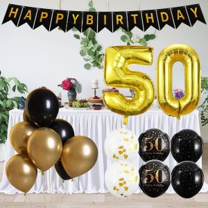 Decoration Anniversaire 50 Ans, 50 Ans D&eacute;corations Anniversaire De F&ecirc;te En Noir Or Arche Ballons, Deco Anniversaire 50 Ans Anniversaire Kits De Ballons D'Anniversaire Pour Garcon Fille Femme Homme - Neuf