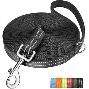 Longe Pour Chien 20m, Laisse De Dressage Pour Chien, Rembourrée, Durable Et Léger, Longe Pour Petit, Moyen Et Grand Chien, Avec Boucle En D, Noir - Neuf
