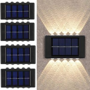 Ershi-Appliques Murales Extérieures Solaires,4pack Lampe Solaire Exterieur Jardin,10led Blanc Chaud Applique Murale Led Extérieure[633] - Neuf