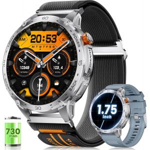 Tx2 Montre Connectée Homme Avec Grande Batterie De 730mah, 1,75'' Amoled Grande Écran Smartwatch Homme Avec 110+ Sportifs, 24/7 Fréquence Cardiaque, Spo2, Ip68 Étanche Pour Android Ios - Neuf