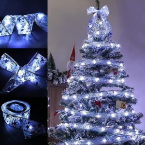 KAL-10 M 100 Led Lumières De Ruban De Sapin De Noël,Guirlandes Lumineuses À Ruban Brillant,Ruban Sapin Noël Led,Lumières De Ruban De Noël,Arc En Dentelle Diy Décor Sapin Vacances Intérieur Extérieur - Neuf