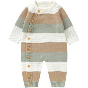 Bnhgc-Combinaison Bébé Garçon Fille Grenouillère Bébé Tricoté Manches Longues Rayé Combinaison À Col Rond Pour Bébé Unisexe 0-18 Mois Automne Hiver - Neuf