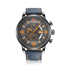 Mini Focus Hommes Chronographe Multifonction Bracelet En Cuir &Eacute;tanche Montre &Agrave; Quartz (Jaune + Gris) - Neuf