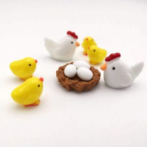 Mini figurines d'animaux, poussins, ?ufs, poulailler, 10 pièces, décoration de jardin, poules, 2,5 x 2 cm, 1,6 x 1,4 cm, blanc et marron - Neuf
