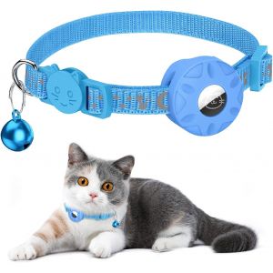 Bleu Airtag Col - Tracker N'est Pas Inclus Pour Les Chats, Collier Réfléchissant Avec Fermeture De Sécurité, Avec Imperméable À L'eau Airtag Titulaire, Adapté Pour Les Chatons Et Les Petits Chiens - Neuf