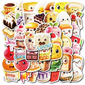 BGIIIK-50 PCS Autocollants Imperméables, Autocollants style Nourriture, Nourriture Mignon Autocollants Esthétiques, Ordinateur Portable, Bouteille d'eau, Téléphone, Autocollants De Planche À roulette - Neuf