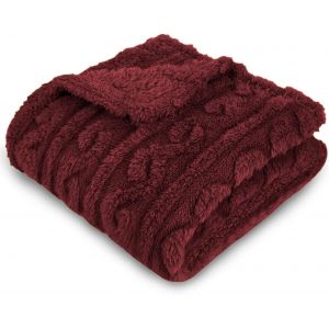 Tianyi-Couverture Extra Douce Jacquard Uni 130 X 150 Cm,Couvre-Lit De Canapé Polyvalent, Plaid De Lit, Couverture Foulard,Couvre-Lit, Housse De Canapé-Bordeaux - Neuf
