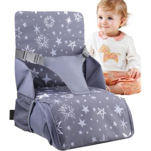 Rehausseur Chaise Enfant,Chaise Nomade Bebe,Travel Booster,Avec Dossier Haut,Ceinture De Sécurité,Rangements Compartimentés Intégrés,Coussin D'assise Stable,Jusqu'à 15 Kg,Adapté À Toutes Les Chaises - Neuf