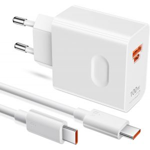 Jgd-100w Supercharge Chargeur Rapide Pour Huawei Honor 200 Pro 200 Lite Magic6 Magic7 6 5 4 3 Lite Magic7 Pro,2-Ports 100w Pd Chargeur Rapide Avec C&acirc;ble Usb C 6a 1m Pour Honor 90 70 Lite X8a X8b X6b - Neuf