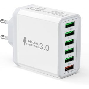 TRAHOO-Chargeur Rapide USB 33W, Bloc Prise QC3.0 pour iPhone 14 Pro Max, 14 Plus, 13, 12, 11 SE, XR, iPad Pro, Samsung, Multiprise USB T&ecirc;te Embout Alimentation Adaptateur Secteur - Neuf