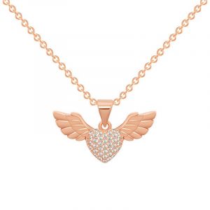 Collier Meilleur Pendentif Ailes D'ange Coeur Plaqué Or Rose Pour Femmes - Neuf