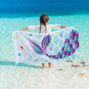 Serviette De Plage Sirène-76 X 150cm Queue De Sirène Polyester Serviettes De Camping Pour Filles Enfants Séchage Rapide Ultra Absorbant Super Doux Couverture De Plage Piscine Natation - Neuf
