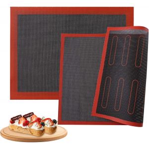JEXNOVASHOP-Lot de 2 tapis de cuisson en silicone 40 x 30 cm &iquest; Tapis de cuisson durable r&eacute;utilisable et antid&eacute;rapant en silicone pour four, pain, pouffs, biscuits, pizza, papier sulfuris&eacute; - Neuf