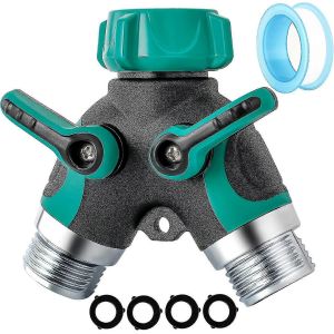 R&eacute;partiteur de tuyau 2 voies 3/4 de pouce connecteur en Y de robinet avec soupape d'arr&ecirc;t,s&eacute;parateur de tuyau d'arrosage avec 4 rondelles &eacute;tanches 1 ruban adh&eacute;sif en cadeau,tuyau de fournitures de jar - Neuf