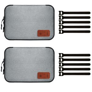 Lot De 2 Pochettes De Rangement Pour C&acirc;bles Et Accessoires &Eacute;lectroniques - Gris - Neuf