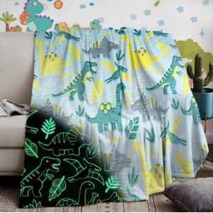 Ulteronixshop-Couverture Dinausore Enfant 150x200,Couverture Phosphorescente,En Flanelle Douce Et Moelleuse,Grands Cadeaux Pour Les Amoureux Des Dinosaures(A, 150x200cm) - Neuf