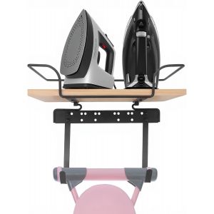 MEVRONISSHOP-Support mural pour planche &agrave; repasser, support de rangement pour fer et planche &agrave; repasser, base en bois et crochets r&eacute;glables, pour buanderie - Neuf