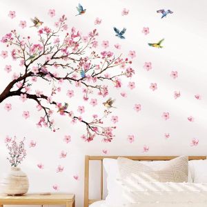 ERYI-Autocollants Muraux D'Oiseau De Branche De Fleur Pêcher, Stickers Muraux Oiseaux Fleurs Roses, Décoration Murale Chambre À Coucher Salon Canapé Fond Tv Papier Peint Végétal Rose Autocollant - Neuf