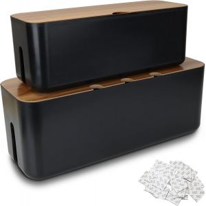 Lot 2 Boîte Cache Câble Noir, Grand Boîte Rangement Câbles Fil Electriques Avec Bois Couvercle, Boite Cache Multiprise Pour Protection De Câble Et Prise Multiprise Electrique - Neuf