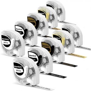 TIANYI-Lot de 10 étiquettes P12/P12Pro, 12 mm x 4 m, d'origine blanc sur noir, or sur noir, sur répartiteur P12/P12Pro, ruban d'étiquettes pour étiqueteuse P12 - Neuf
