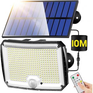 Lampe Solaire Exterieur,[318led/10m/5 Mode]Lampe Solaire Exterieur Detecteur De Mouvement, Ip65 Lumiere Solaire Exterieur, 2200mah Eclairage Exterieur Avec Detecteur Projecteur Solaire Exterieur - Neuf