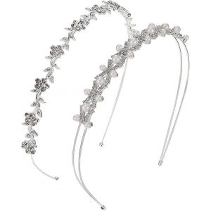 2 Pièces Femmes Mariage Fête Strass Bandeaux Faux Perle Bandeaux Fleur Et Feuilles Bandeau - Neuf