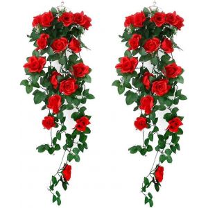 2 Pack Artificiel Plantes Suspendues Fleur Rose Vigne Guirlande Soie Suspendu Lierre Vigne Panier Plante pour La Maison Fête Mariage Arche Jardin Décoration Murale - Neuf