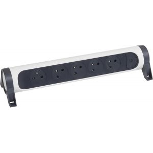 TIANYI-LEGRAND - Multiprise Rotative Avec Interrupteur à Voyant LED - 5 Prises Surface avec Terre - Livrée Sans Cordon/Sans Fiche - Blanc et Gris Foncé - Neuf