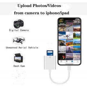 Lecteur de Carte SD pour iPhone iPad Trail Cam&eacute;ra, Lecteur de Carte SD de la Photographie de la Carte M&eacute;moire de l'Adaptateur Plug-and-Play - Neuf