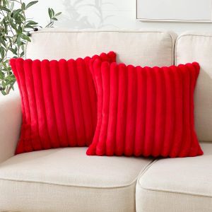 Slep-Lot De 2 Housses De Coussin Décoratives En Velours Doux En Fourrure Synthétique Pour Canapé, Chambre À Coucher, Maison, Voiture, 40 X 40 Cm, Rouge - Neuf