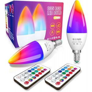 3w E14 Ampoule Bougie, C35 Led À Changement De Couleur Avec Télécommande, Fonction Mémoire, Équivalent 40w, Rvb + Blanc Chaud 3000k À Intensité Variable (2 Pièces) - Neuf
