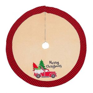 Jupe de sapin de No&euml;l en toile de jute de 119 cm, tapis doux &agrave; carreaux rouges et noirs, compatible avec la d&eacute;coration de No&euml;l, cadeau id&eacute;al pour les f&ecirc;tes. - Neuf