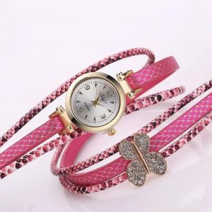 Duoya Femmes Beau Papillon D&eacute;coration Bracelet Montre-Bracelet Cha&icirc;ne Montre &Agrave; Quartz (Rose Rouge) - Neuf