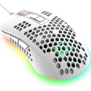 Souris de jeu filaire ultral&iquest;&iquest;g&iquest;&iquest;re, en nid d'abeille l&iquest;&iquest;g&iquest;&iquest;re, 4 types de souris r&iquest;&iquest;tro&iquest;&iquest;clair&iquest;&iquest;es respirantes RVB, 4 DPI r&iquest;&iquest;glables jusqu'&iquest;&iquest; 2400, souris d'ordinateur optique USB pour les joueurs sur (blanc) - Neuf