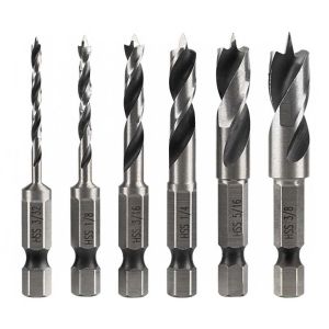 Lot de 6 forets hélicoïdaux à bois à tige hexagonale, tige de 6 mm, HSS, pour bois, métal, plastique et outil rotatif Bosch à tige hexagonale de 6 mm. - Neuf