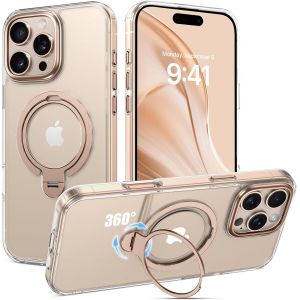 Magnétique Coque Iphone 16 Pro Avec Support 360°, Compatible Avec Magsafe, Etui Avec Béquille Réglable Ajustable, Housse Clear Cristal, Transparente - Neuf