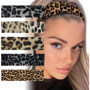 5 Pcs Leopard, Bandeau Sport Femme, Bandeau Cheveux Femme Sport, Élastique Bandeaux De Fitness Homme Antidérapant Headband Running Unisexes Bandeau Sport Pour Yoga Fitness Course Entraînement - Neuf