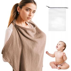 Baby Breastfeeding Blanket,Nursing Apron,Breastfeeding Cover For Baby,Soft And Breathable Cotton Nursing Scarf,100 X 65 Cm,Breastfeeding Cover Scarf For Moms - Neuf