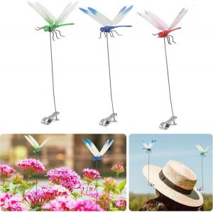 MEVRONISSHOP-3 pi&egrave;ces D&eacute;coration Jardin Libellule, Faux Libellule Clip, 3D Libellule D&eacute;coration Jardin Libellule Paletti, D&eacute;courage les mouches et Ajouter un charme &agrave; votre jardin - Neuf